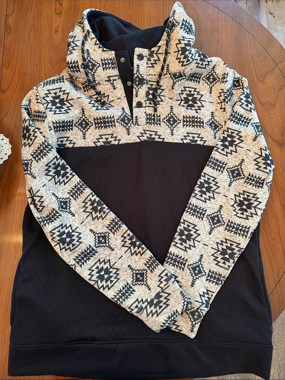 Men's 1/4 button Pullover Hoodie in Black and Cream